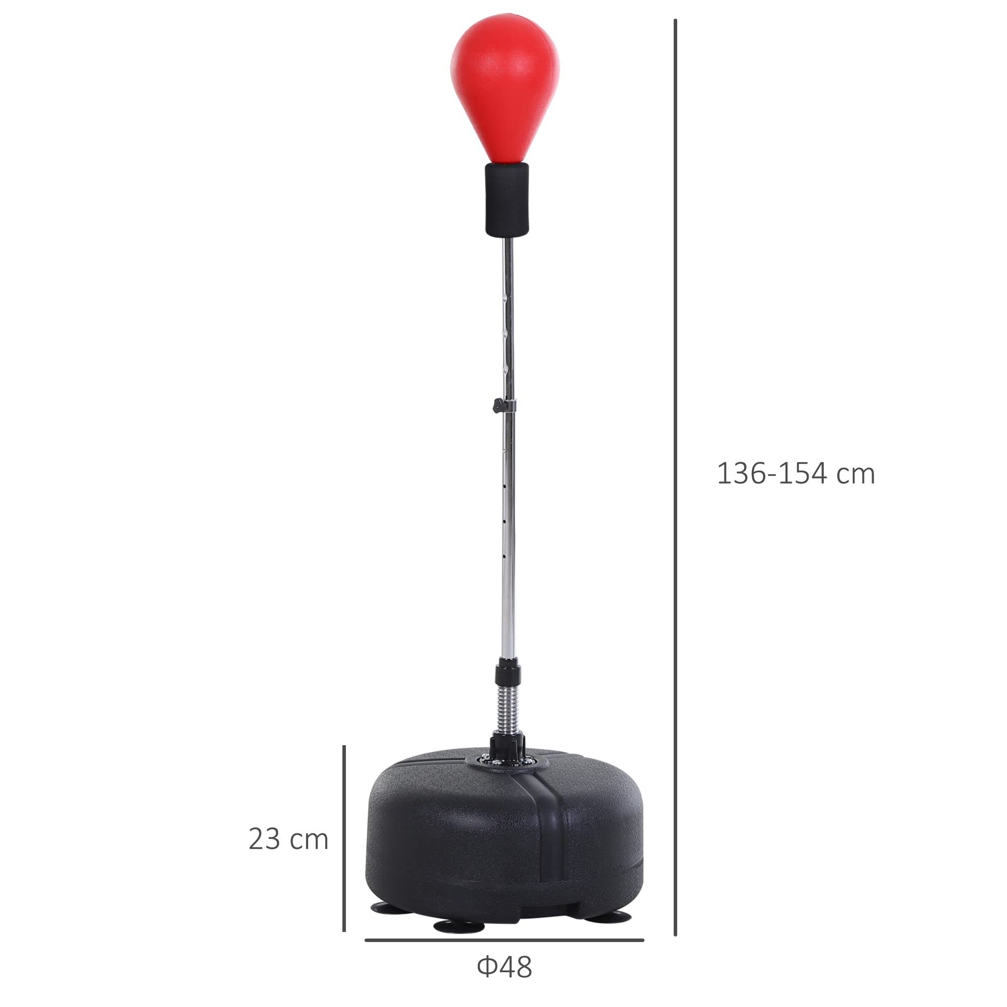 HOMCOM Saco de Boxeo de Pie Punching Ball Altura Ajustable 136-154 cm Base Rellenable Guantes Adultos Adolescentes