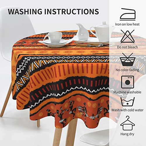 Round Tablecloth 60 Inch, African Women Mudcloth Tribal Print Orange Striped Tablecloth For Outdoor Home Kitchen Decor, Washable Wipeable Polyester Fabric Table Cloth Cover For Farmhouse Holiday Party #TOP4