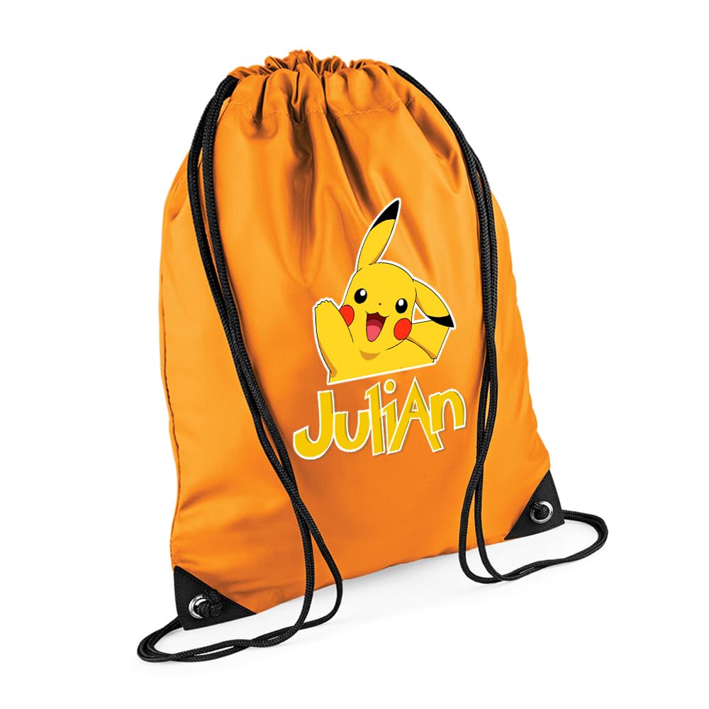 Cartoon Character Gift, Personalised Bag, Gift For Kids, Boy, Girl, Birthday Gift, Back To School, Bagpack, Drawstring Bag, PE Gym Kit, Swimming, Sport Rucksack. (Orange)