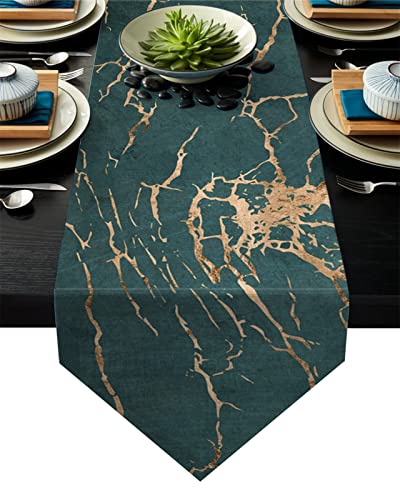 Chemin de table pour maison et mariage motif marbre vert - 3