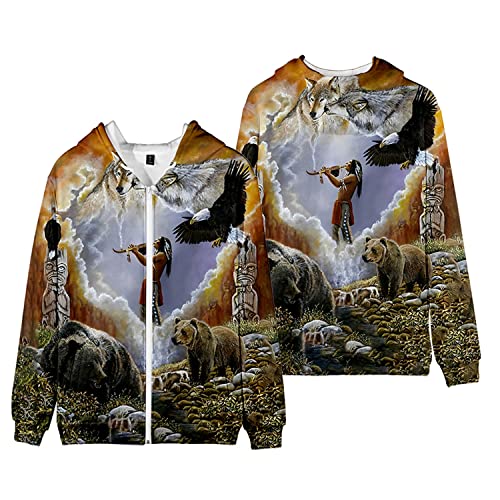 SIAOMA Casual Native American 3D Print Zip Up Hooded Sweatshirt Hoodie Jacket Coat3