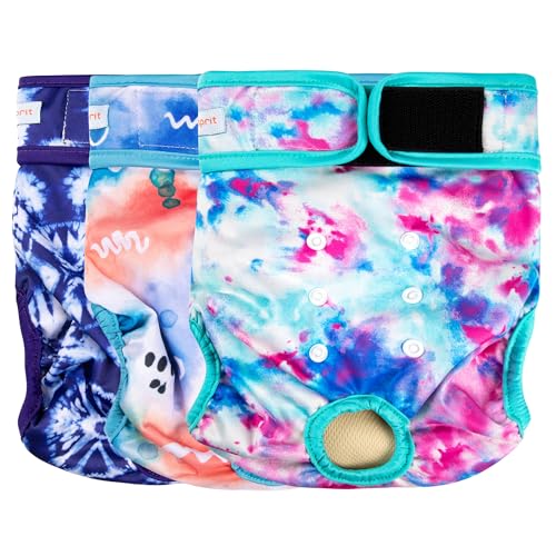Image of Langsprit Washable Female Dog Diapers (3 Pack) - No Leak Reusable Diapers for Doggy Female in Period - Highly Absorbent Dog Heat Panties with Adjustable Snaps Colourful S Size