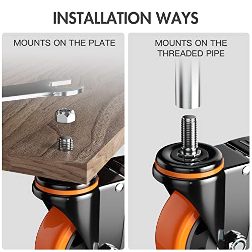 4 inch caster wheels 2200lbs threaded stem casters set of 4 heavy duty 1234-13 x 1 screw diameter 1234 stem length 134 safety dual locking industrial castors wheels for cart furniture