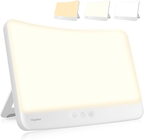 Hopihe Lámpara de terapia de luz UV 10000 Lux lámpara solar con montaje en pared, 3 colores, 5 brillo, 4 funciones de sincronización y memoria,