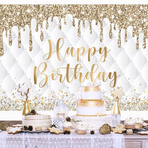 Fondo decorativo blanco y dorado para cumpleaños 6x4ft miniatura 2