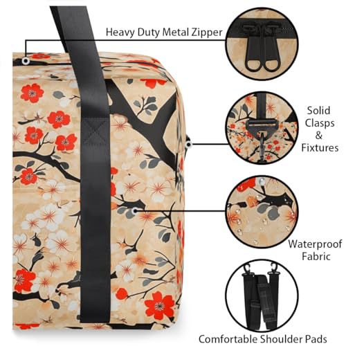 Plum Flower Travel Duffel Bag for Men Women Peach Blossom Floral Sports Gym Bag Waterproof Weekender Overnight Bags Foldable Carry on Backpack for Swim Yoga Fitness Workout3