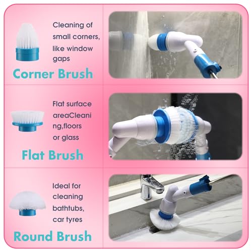 Image of Spin Brush for Cleaning, 300RPM Cordless Electric Spin Scrubber, Long Handle Powerful Cleaning Brush with 3 Replaceable Brush Heads for Bathroom Tub Kitchen Tlie
