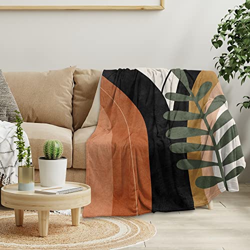 Reateforin Boho Mid Century Blankets Black Geometric Throws Beige Abstract Modern Throw Blanket Minimalist Sun Soft Warm Bed Bedding Blankets for Couch Bedroom Sofa Office Cozy Flannel Blanket 60"X80"
