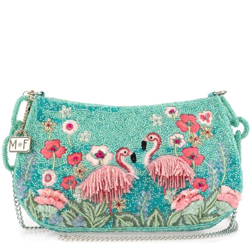 Mary Frances Flirty Flamingos Beaded Crossbody Handbag Clutch Tropical Bird Novelty Purse, Multicolor