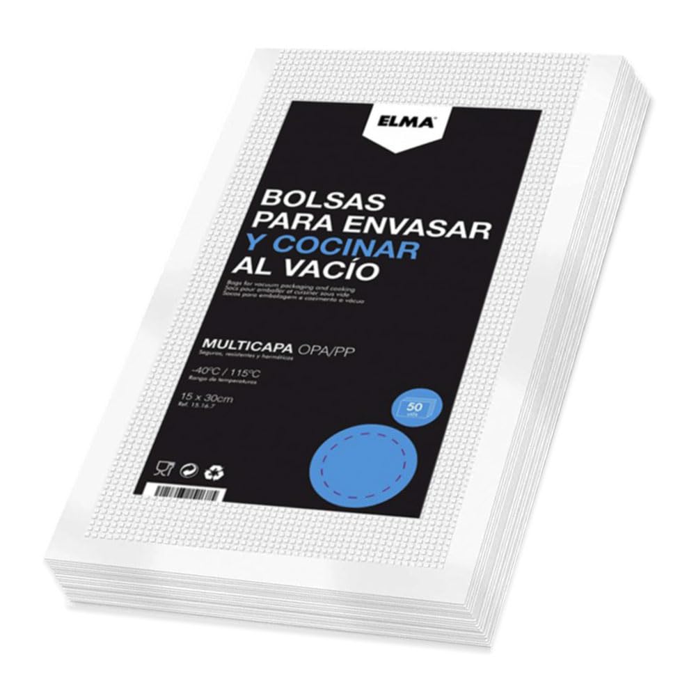 Elma Vacuum Bags for Food, Embossed Vacuum Bags for Food Preservation and Sous Vide | BPA Free, 20 x 30 cm, 50 Count