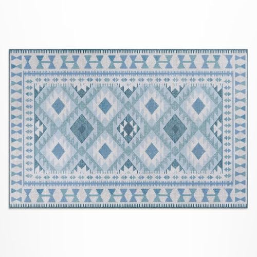 Tapis d'extérieur losanges bleus rectangle 60x90cm PVC terrasse - 2