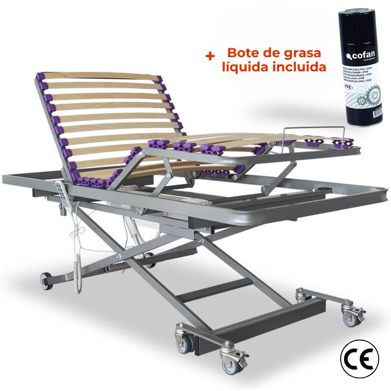 VentadeColchones - Cama Articulada Geriátrica con Carro Elevador de Baja Altura, Sin barandillas, de Medida 90 x 190 cm, con Bote de Grasa y Servicio de Subida y Montaje