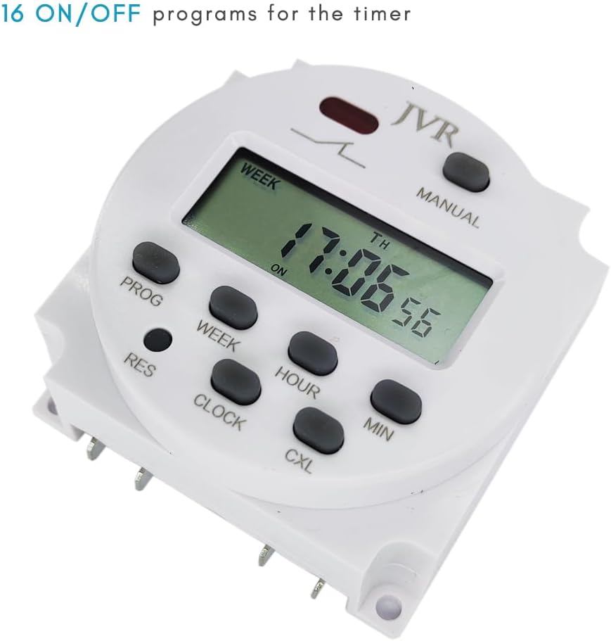 JVR Timer Switch display showing '16 ON/OFF programs'