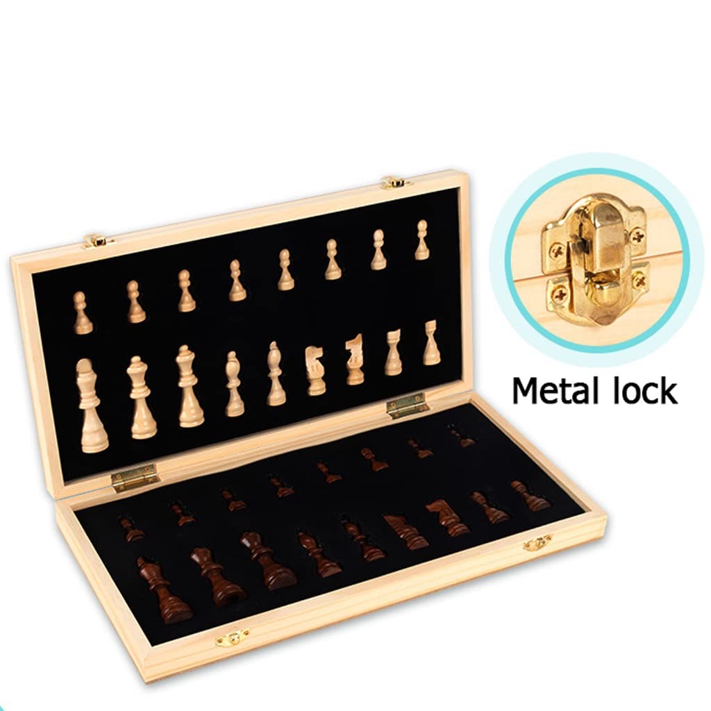 ZAW Schach Magnetischer Schach-Set, faltendes massives Holzschachbrett, -2 Queens Schachfiguren Familienklassiker Schachkasten hochwertiges Geschenk Chess (Größe : 39CM)