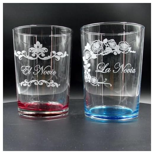 L9 Singular ® Juego de 2 Vasos de Sidra o Anchos con Apoyo en Color para Bodas grabadas con Laser en Estuche para Regalo Original