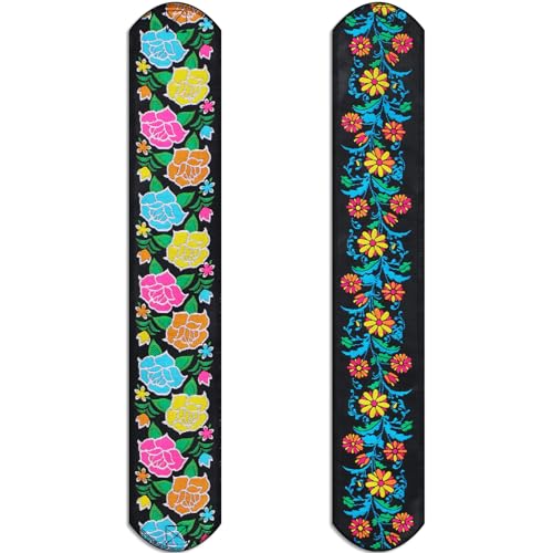 2 Pcs Embroidered Mexican Belt for Women Dress Day of The Dead Traditional Adjustable Belt with Colorful Embroidered Flowers for Women Day of The Dead Halloween Dress Party