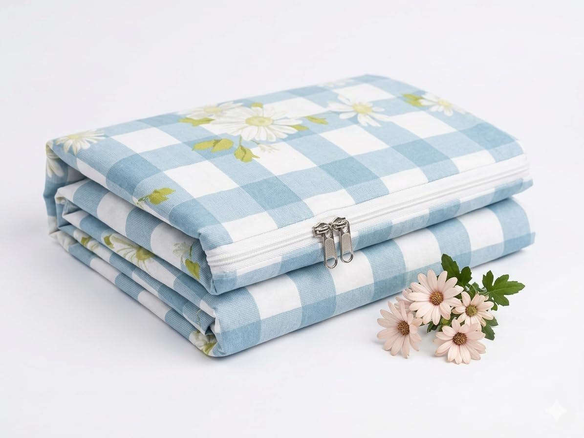 Cotton Mattress Cover with Zipper, Floral Mandala Print (Multicolour), Hair and Skin Friendly (36x72x6)-image-7