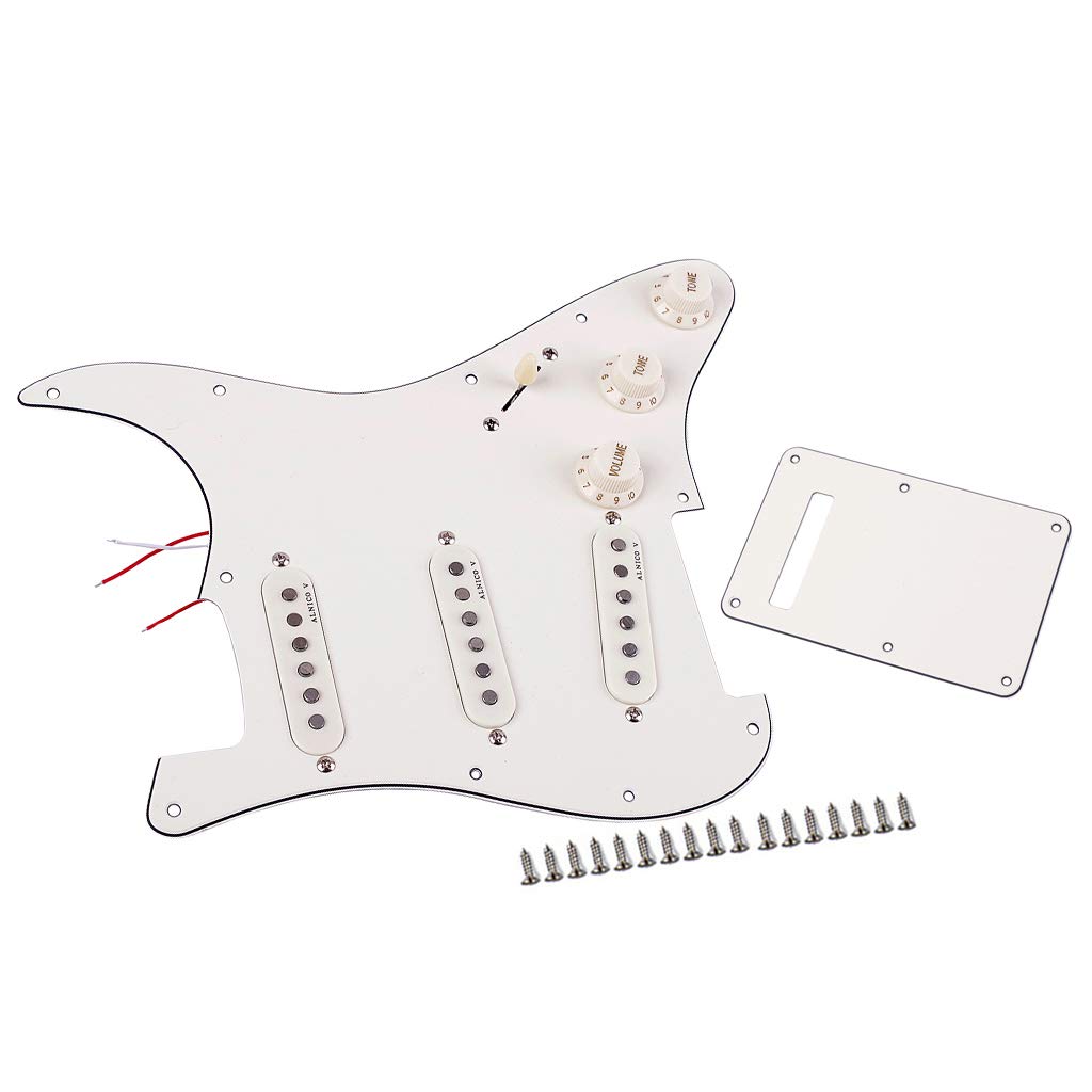 Alnicov Pickup Single Coil per chitarra a 11 fori Set di piastre antigraffio SSS precablate SSS con coperchio posteriore per parti di chitarra Stratocaster Stratocaster, 3 strati bianco