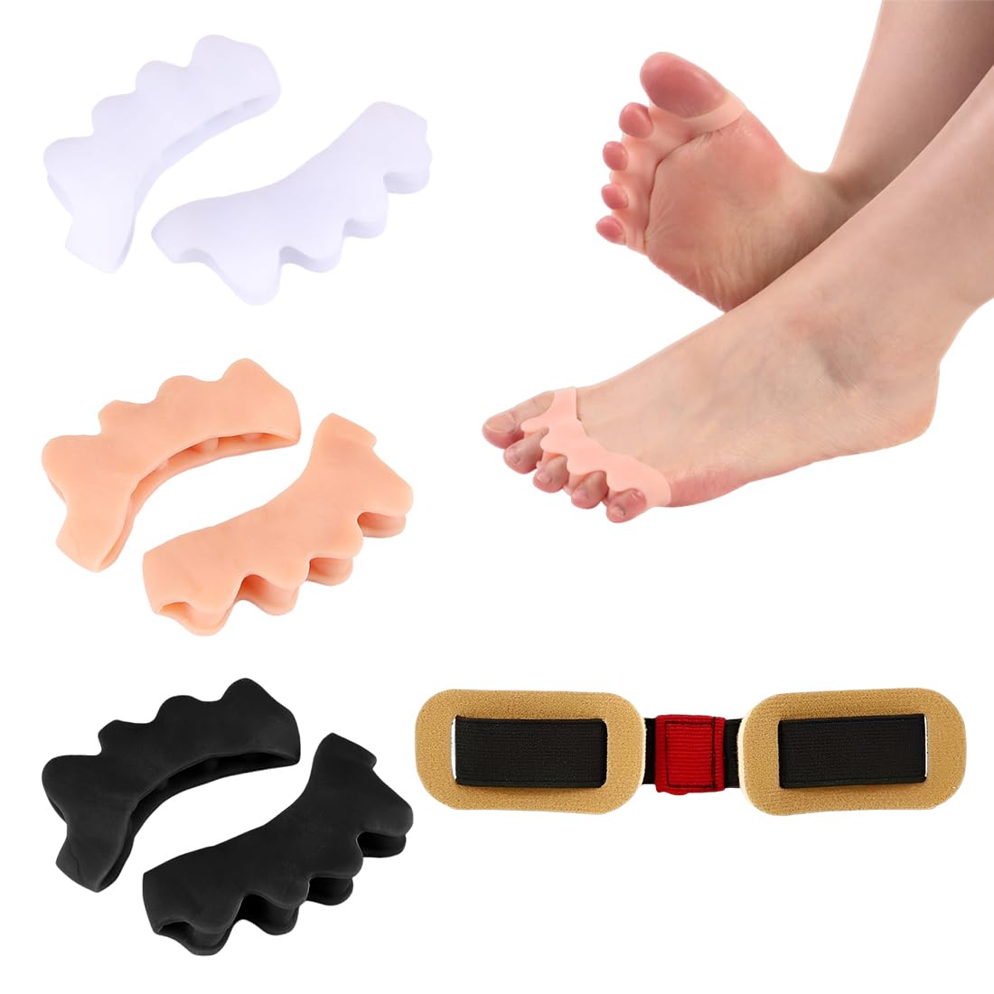6 Separatori per Dita dei Piedi e 1 Fascia Correttiva, Silicone per Alluce Valgo, Sollievo dal Dolore, Adatto per Uomo e Donna