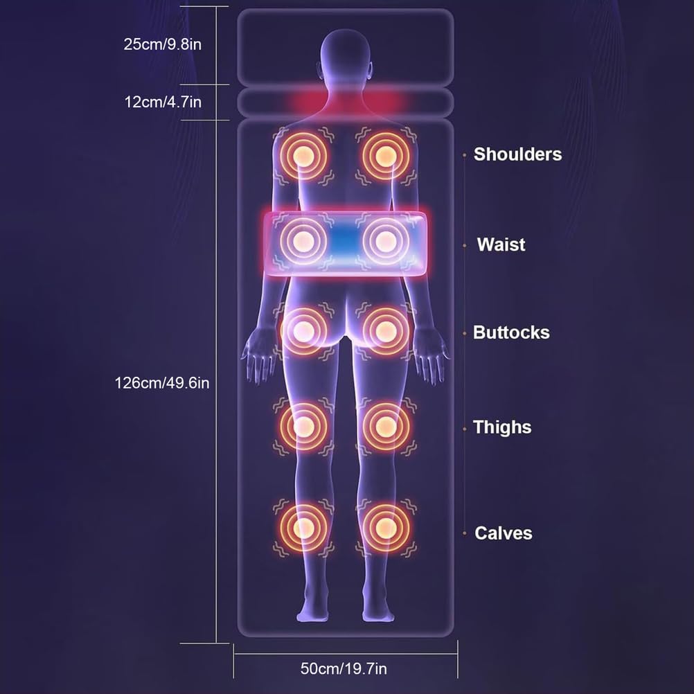 Alfombrilla De Masaje De Cuerpo Completo con Calor | Con 10 nodos de vibración, almohadas ajustables y almohadillas térmicas para la relajación muscular del cuello.