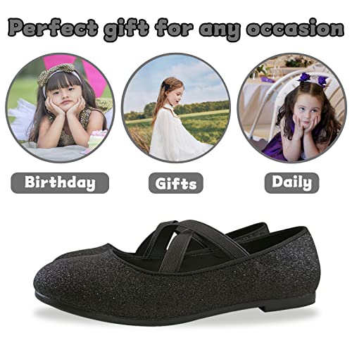 Girls Dress Shoes Princess Ballet Flats Low Heel Mary Jane Glitter Shoes with Elastic Strap for Toddler Little Big Kids4