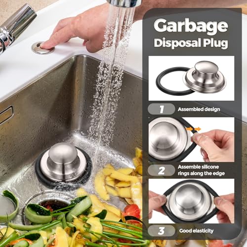 Image of 4 Pcs Brushed Silver Kitchen Sink Accessories Garbage Disposal Splash Guards 3.4'' Sink Drain Strainer and Stopper Stainless Steel Garbage Disposal Plug for Kitchen Drain Strainer