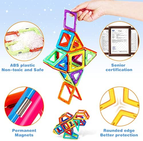 COOLJOY Magnetic Building Blocks Toys for 3 Year Old Boys, 117pcs STEM Educational Toys for 3 Year Old Girls, Wheel and Instructions Carrying Bag Construction Blocks Games for Boys  Girls Toddlers