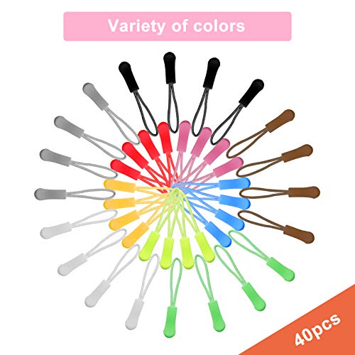 Dfshow 40Pcs Zipper Pulls Premium Durable Extension Pulls Nylon Colorful Zip Fixer Cord Zipper Tag Replacement For Suitcase, Backpacks, Jackets, Boots, Luggage, Purses, Handbags,10 Colors #TOP1