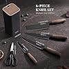 Astercook Knife Set, 6-Piece Kitchen Knife Set with Block, High Carbon Stainless Steel Ultra Sharp Kitchen Knives, Wood Grain Handle, Dishwasher Safe Knife Block Set, Black