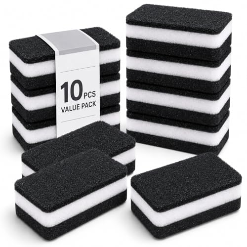 Éponges Vaisselle Double Face Noir et Blanc, Lot de 10 éponges grattoir Cuisine, Tampon à récurer abrasif et Mousse absorbante, pour casseroles, poêles,...