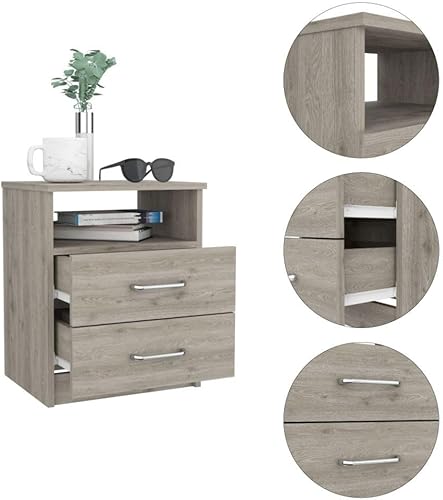 Miniatura 8 de Mesita de Noche Olienza, Dos Cajones, Un Estante - Gris Claro