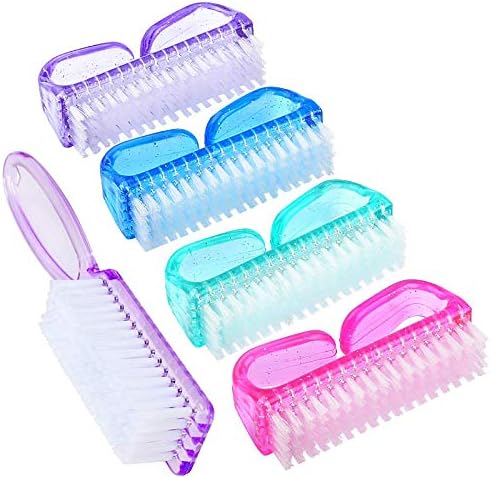Handle Grip Nail Brush, Senignol 5Pieces Fingernail Scrub Cleaning Brushes Kit for Toes and Nails Cleaner Pedicure Brushes Scrubbing for Men and Women (Multicolor, Long Purple Handle Brush)