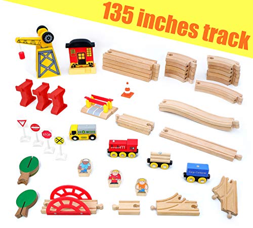 Holzeisenbahn- Eisenbahn Advanced Set- Kran Spielzeug & Zug & Holz Eisenbahnen- 60Pcs- Passend für Brio,Thomas… – Bild 6