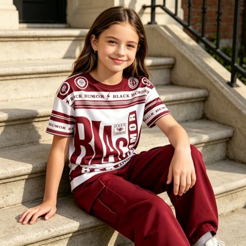 Image of Girls Clothes 2 Piece Short Sleeve T-Shirt Tops & Camo Pants Spring Summer Casual Outfits for Teen Tween Girl 7-14Y