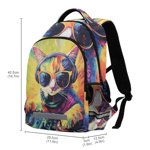 Colorful Dj Cat with Turntables Designed kids princess backpack with big books bag for elementary (prop3)3