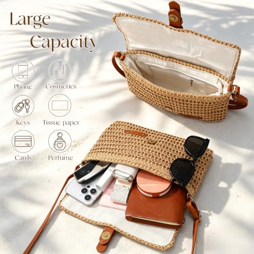 Image of Straw Bag Beach Purse Summer Purses for Women Vacation Handbags Woven Crossbody Bags Straw Shoulder Bag