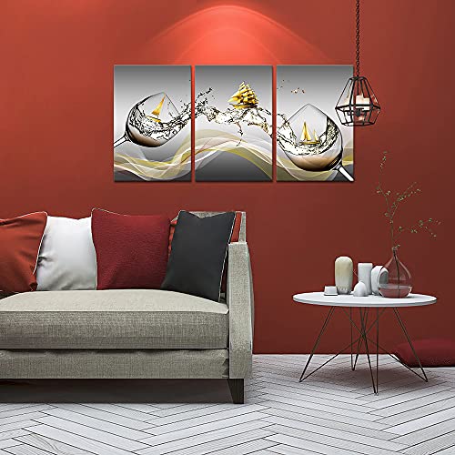 Vanseeing 3 Pieces Modern Canvas Wall Art Wine Splash In Glass Painting Picture Sail Boat In Red Wine Cup Canvas Prints Gallery Wrap Home Kitchen Bedrom Office Decor Ready To Hang #TOP3