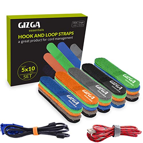 Image of Gizga Essentials Cable Organiser, Cord Management System for PC, TV, Home Theater, Speaker & Cables, Reusable Cable Organizer for Desk, WFH Accessories & Gizga Essentials Reusable Cable Ties Strap