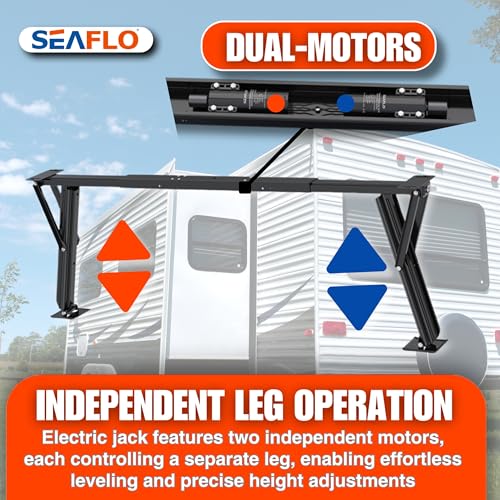 Image of SEAFLO 12V High-Speed Electrical Powered Stabilizing Jack, 4,000 Lbs Static Load Capacity, Heavy-Duty Powder-Coated Steel, Up to 25 inch Extension, Waterproof Motor, Corrosion-Resistant, 4-Year Warranty