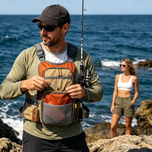 Chaleco para el pecho multibolsillos para pesca y senderismo 3