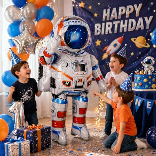 Image of Rozi Decoration Astronaut Foil Balloon Large Size Space Theme Decoration, 1 Pcs Giant Astronaut Balloon for Kids Birthday Party, Space Theme Party Supplies