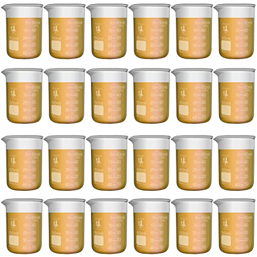 Karter Scientific Glass Beakers, Vol. 50ml, 3.3 Borosilicate Griffin Low Form with Printed Graduation (Pack of 24)