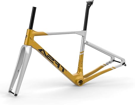 Carbon Fiber Road Bike Frameset 700C 47cm / 50cm / 53cm / 56cm Bike Frame Disc Brake Thru Axle Frame 100/142mm Internal Routing For 700X42CGold,56cm