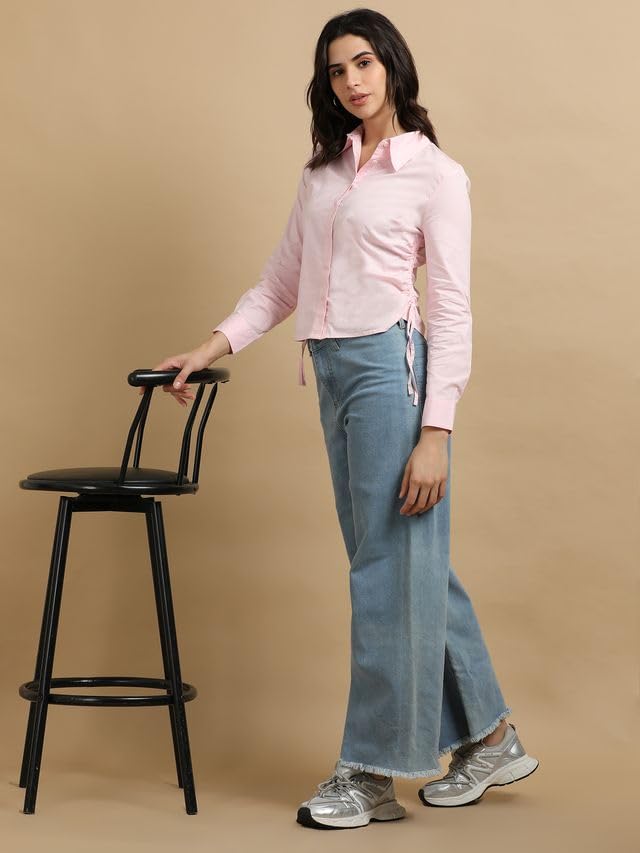 Image of Glam & Chique Women's Cropped Fitted Shirt with Adjustable Side Drawstring XS-2XL