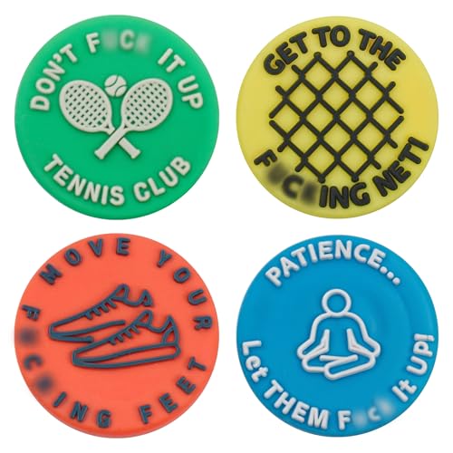 Marsrut 4PCS Tennis Vibration Dampeners, Funny Racquet Damper Dampener for Tennis Racket, Silicone Tennis Shock Absorbers with Spicy/Aggressive Reminder Funny Word, Tennis Accessories Gift (4 Colors)