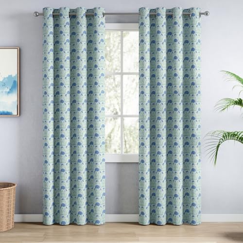 Image of haus & kinder Digital Printed Cotton Door Curtains 7 Feet Long Pack of 2 Door Curtains, 7 Feet Curtains for Door (Rosette, Blue 130x213 CM)