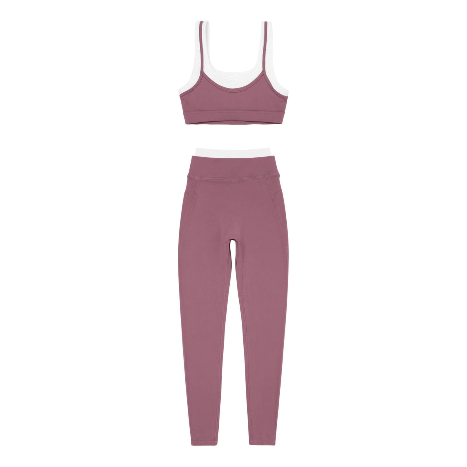 Generisch Tuta sportiva da donna a vita alta, elasticizzata, 2 pezzi, leggings da yoga, a compressione, senza cuciture, traspirante, per fitness, con leggings e reggiseno sportivo