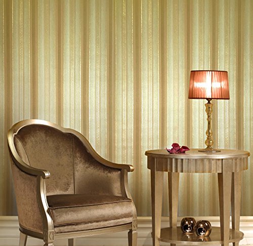 113 sq.ft roll Embossed Slavyanski wallcoverings Modern Stripes Vinyl Non-Woven Wallpaper Champagne Cream Beige Yellow Gold Metallic Stria Lines Textured Modern Striped 3D Wall coverings 8523-05
