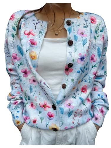 SOLY HUX Women's Floral Print Button Down Cardigan Sweater Lightweight