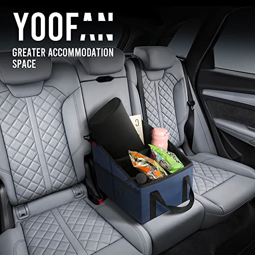Image of YOOFAN Car Seat Organizer - Passenger Seat Organizer, Collapsible Small Car Seat Storage for Console Front or Back, Automotive Backseat Organizer with Belt 4 Cup Holders for Kids Accessories, Blue